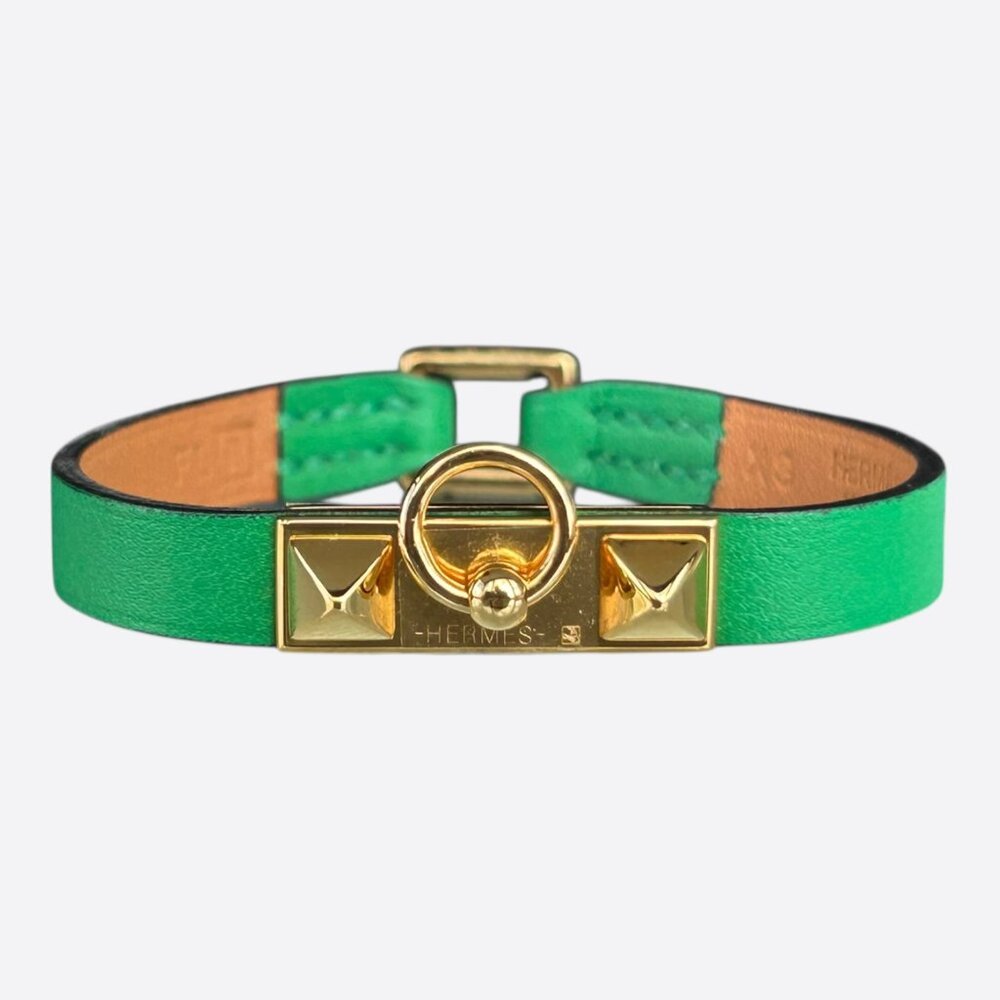 Hermes Green Swift & Gold Hardware Mini Rivale Bracelet